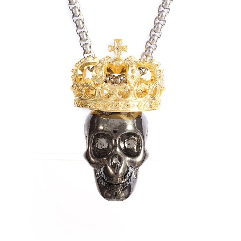 Kalung Liontin Tengkorak Mahkota Hip Hop Vintage Untuk Pria Trendi Gothic Lovers Necklace Hadiah