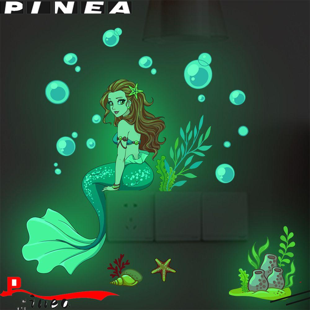 Nanas Bercahaya Stiker Dinding Kamar Tidur Ornamrnt Dinding Decal Underwater World Green Light Glow In The Dark Fluorescent Star Decals