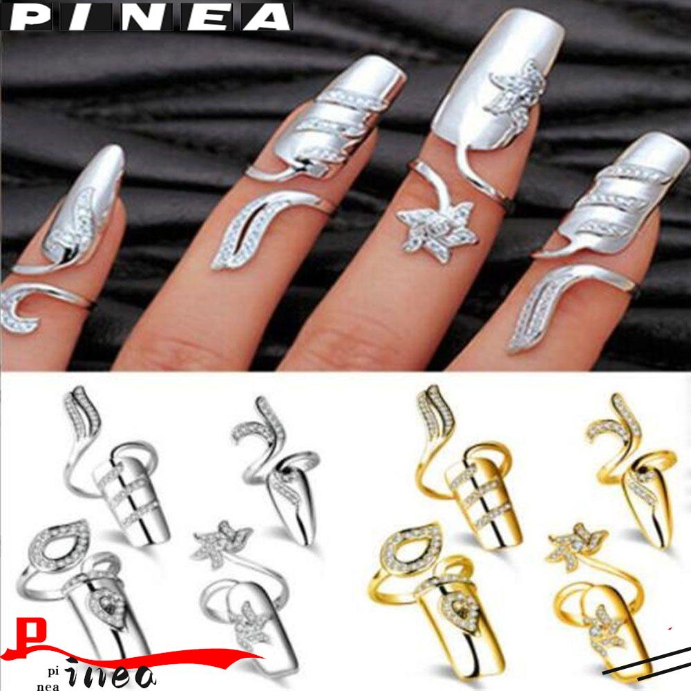 Cincin Kuku Nanas Pesona Aksesoris Fashion Warna Perak Berlian Imitasi Pelindung Kuku