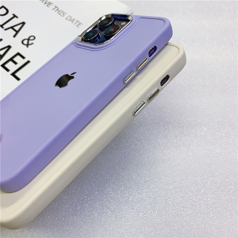 Bingkai Perlindungan Lensa Plating Silver Untuk IPhone Case14 13 12 11 Pro Max XR 7plus Alur Tiga Dimensi Silikon Lembut