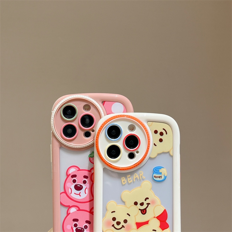 IPHONE Casing Ponsel Kartun Beruang Strawberry Cocok Untuk Iphone14 11 13 12 Pro Max All Inclusive Kontras Vinnie Bear Case Silikon Kartun