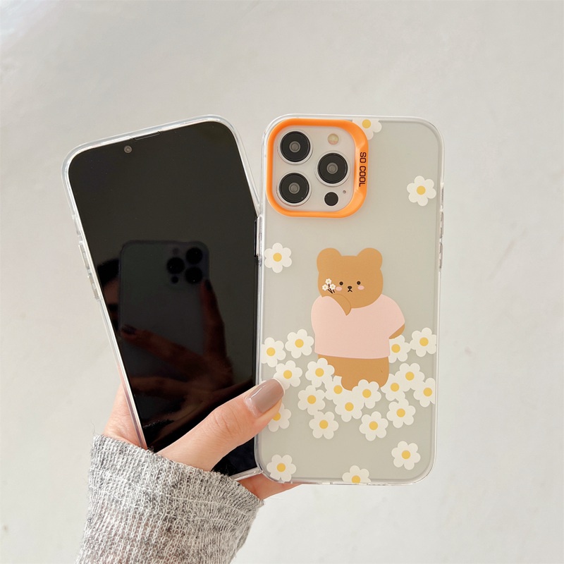 Lovely Swim Flower Bear Skin Feel Soft Case HP iP iPhone 12 13 14 Pro Max 11 Girl Woman FTD Casing Apple