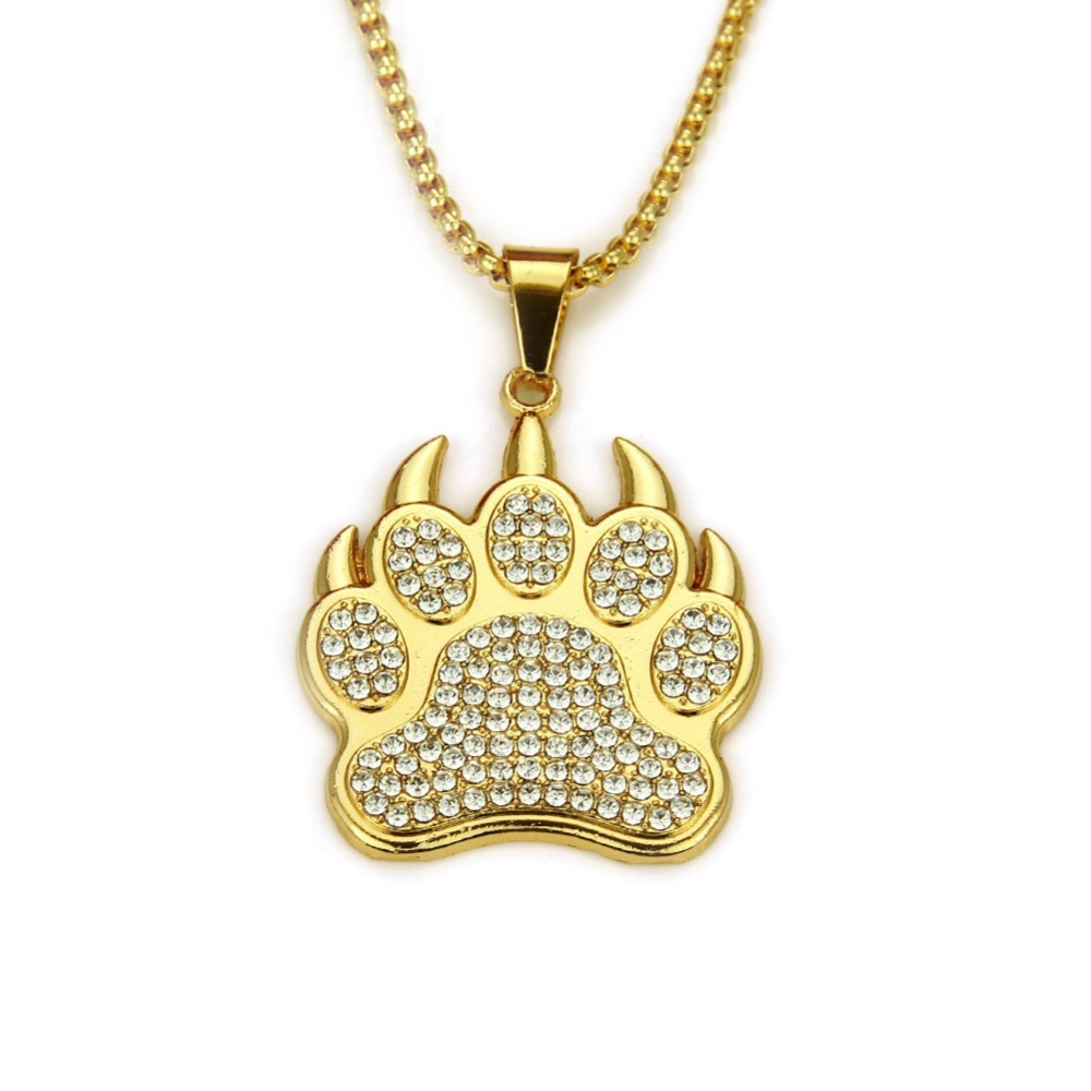 [X C Kalung] Warna Emas Beruang Paw Dog Paw Alloy Hip Hop Vintage Pria Dan Wanita Kalung Pesta Ulang Tahun Hadiah Fashion Liontin