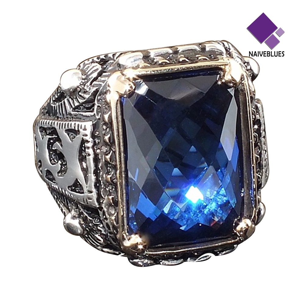 &lt; Naiveblues &gt; Mewah Persegi Kubik Zirkon Pria Jari Cincin Pesta Perjamuan Dekorasi Hadiah