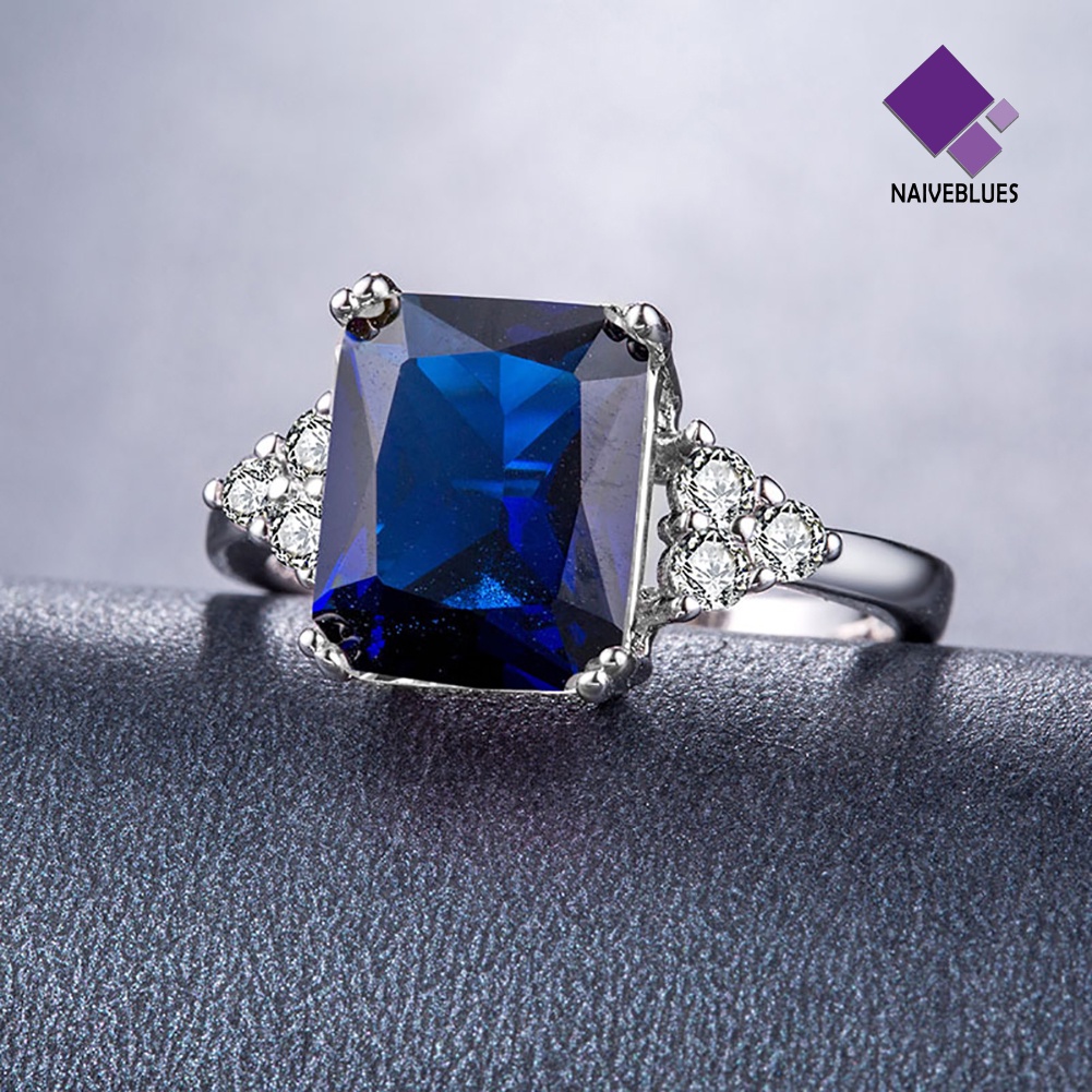 &lt; Naiveblues &gt; Fashion Square Cut Cubic Zirconia Berlian Imitasi Cincin Pengantin Pertunangan Hadiah