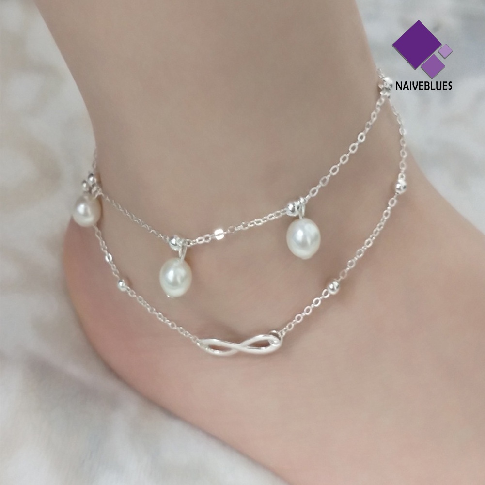 &lt; Naiveblues &gt; Sandal Boho Pantai Barefoot Infinit-y Charm Manik Gelang Kaki Layers Anklet