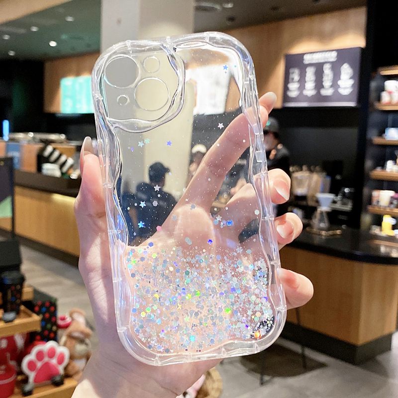 【Cream Edge】 Sparkly Glittering resin silver foil Silicone Soft Case for IPhone 7 8 Plus X XS XR XS Max 11 13 12 14 PRO Max 14 Plus SE 2020 2022 Clear Phone Case for Girl Women Gift