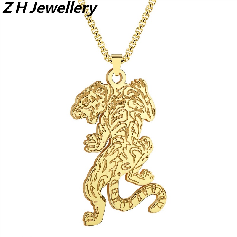 Zh Perhiasan Hip Hop Stainless Steel Harimau Liontin Pria Kalung Punk Perhiasan Aksesoris