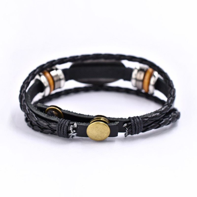 Z H Perhiasan Vintage Manik-Manik Gelang Kulit Pria Dan Wanita Fashion Stainless Steel Pasangan Multilayer Gelang Punk Pesta Rock Perhiasan Aksesoris