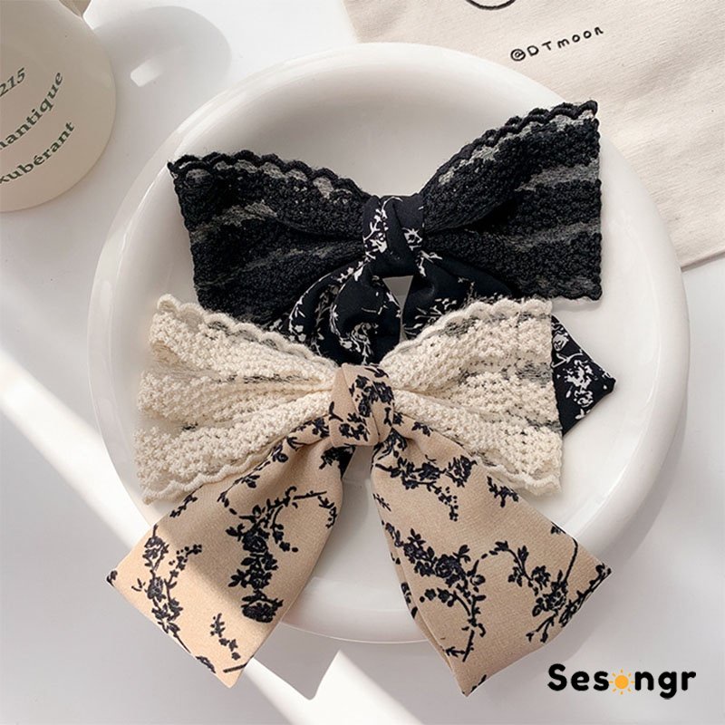 Renda Bunga Huruf Busur Jepit Rambut Gadis Besar Rambut Klip Elegan Temperamen Bulang - SG