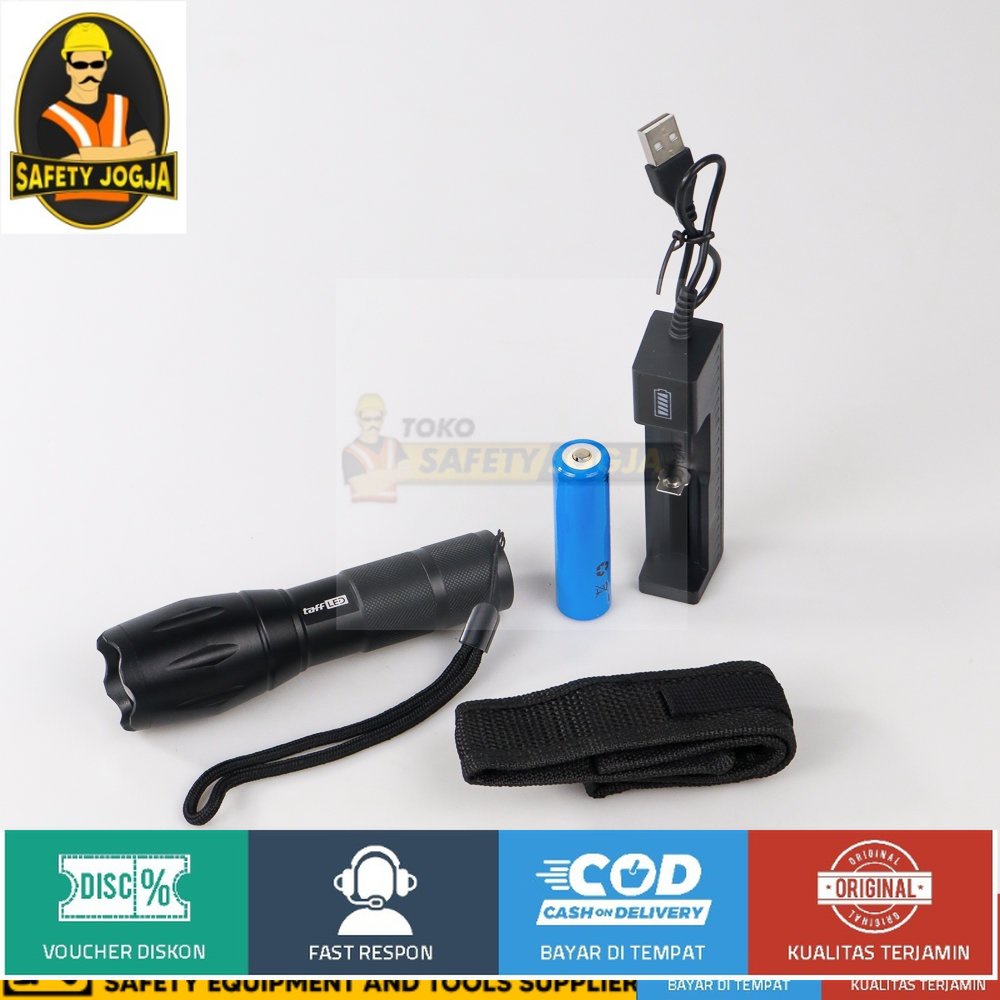 Paket Senter TaffLED Flashlight Cree XM P50  Charger  Baterai E17 Black