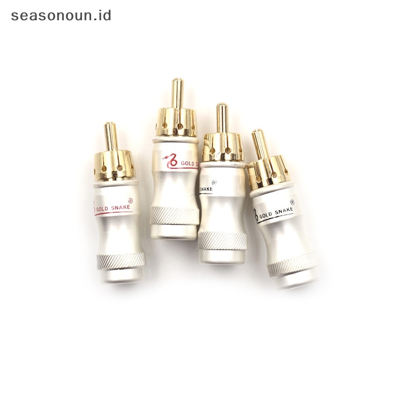 Seasonoun 4pcs Goldplated RCA Male Plug HIFI Kabel Audio Video Konektor Adapter.