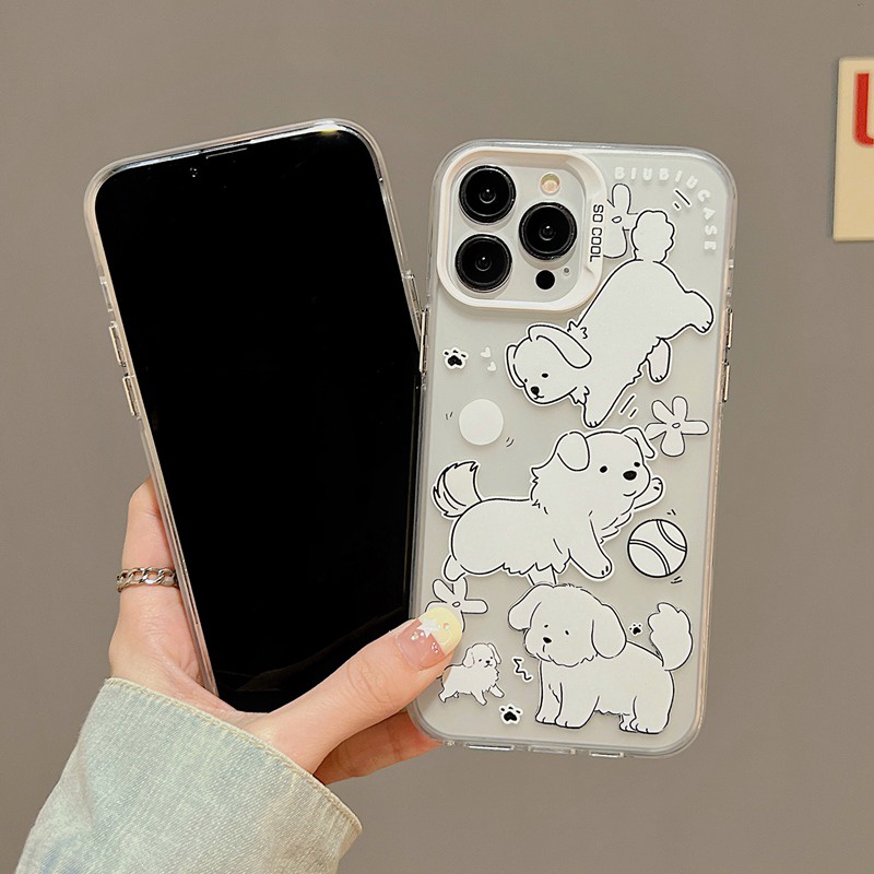 Lovely Full White Dogs Skin Feel Soft Case HP iP iPhone 12 13 14 Pro Max 11 So Cool FTD Casing Apple