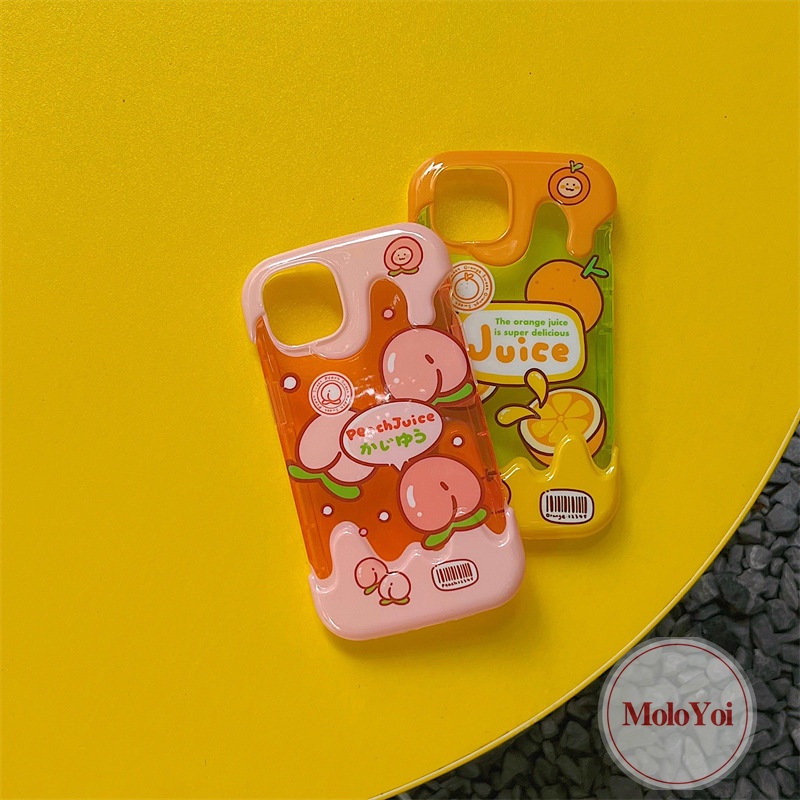 IPHONE 3d Ice Cream Peaches Oranges Case Kompatibel Untuk Iphone7 8 Plus 8Plus 11 14 12 13 Pro Max XR XS X Max 7Plus SE 2020 INS Korea Musim Panas Buah-Buahan Lucu Lembut Silicon Penutup Belakang