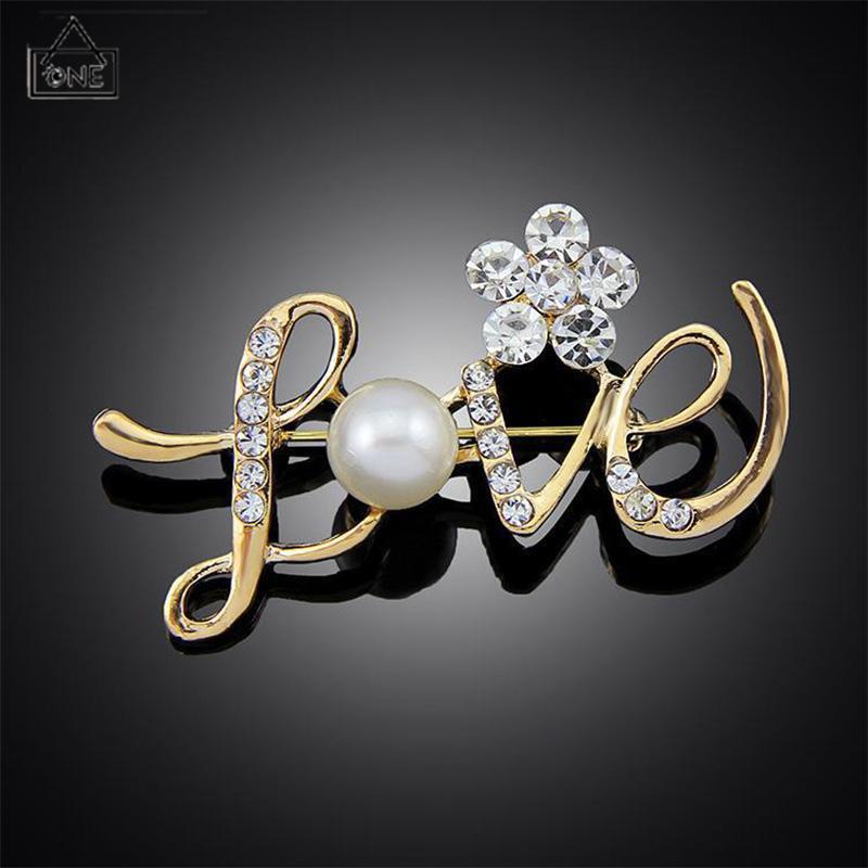 COD❤️Bunga mutiara berlian brooch surat cinta-A.one