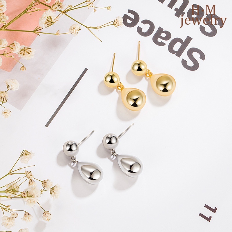 S925 Perak Sederhana Modis Tetesan Air Trendi Elegan Gaya Dingin Ear Studs Cahaya Mewah Anting Sederhana