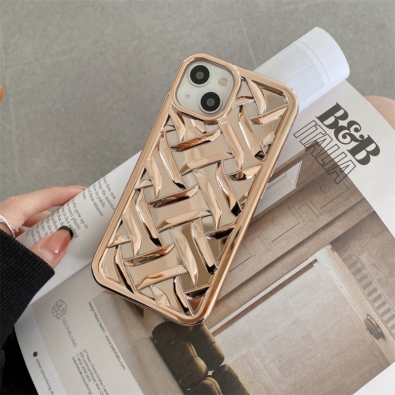 IPHONE Casing Ponsel Silikon Motif Kepang Tiga Dimensi Cocok Untuk Iphone11 12 13 14 Pro max Casing Anti Jatuh TPU Soft case Anti slip Kotor Iphone14 plus