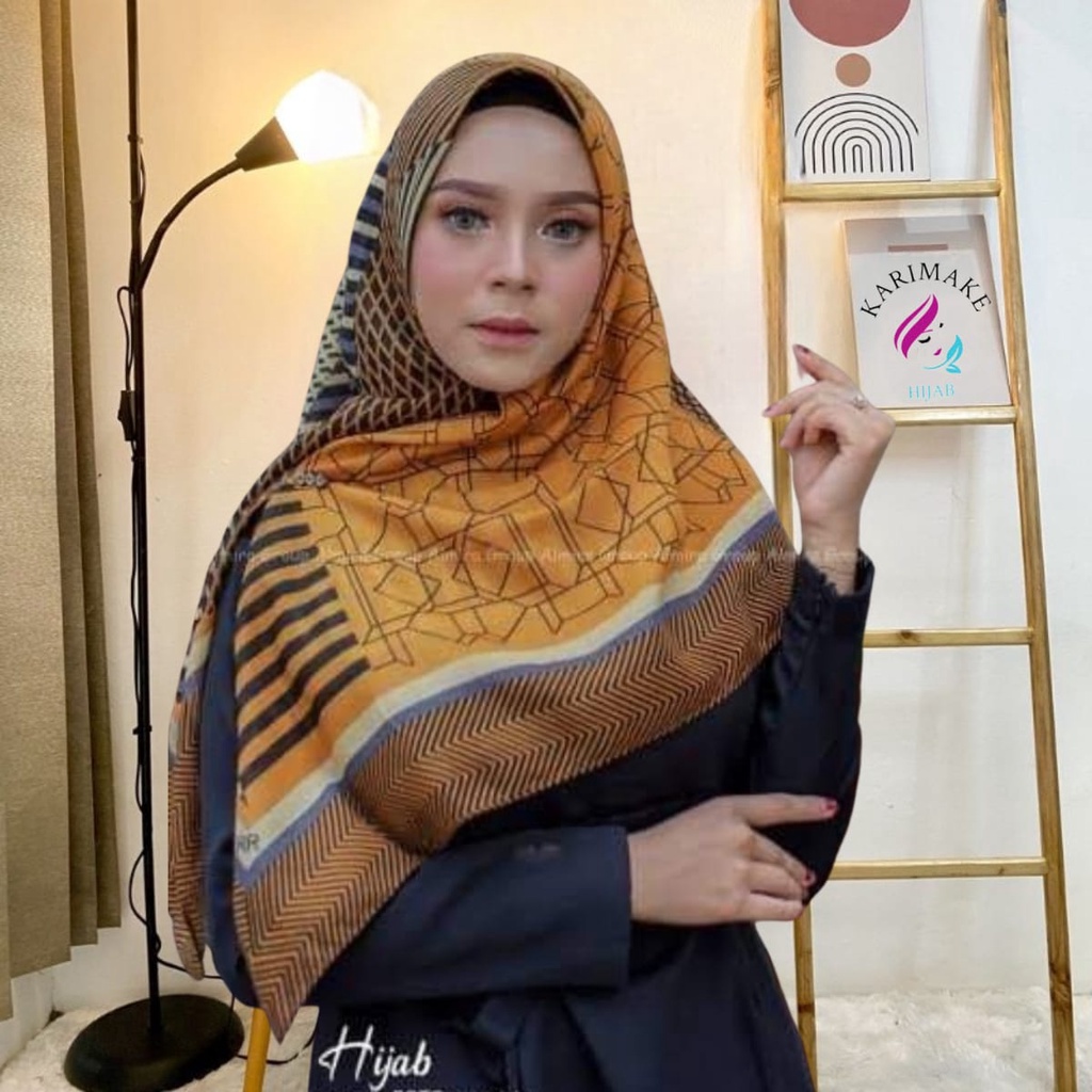 Karimake Hijab / Kerudung Segi Empat Voal Premium Printing Motif Pixel Paradise Laser Cut 110 x 110