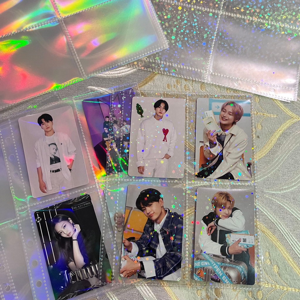 10pcs A5 Laser Sleeves Standard Universal PP Card Sleeves Untuk 6lubang Longgar Leaf Filler Transparan Binder Album Dalam Penyimpanan Photocard 1per2 /4Kantong