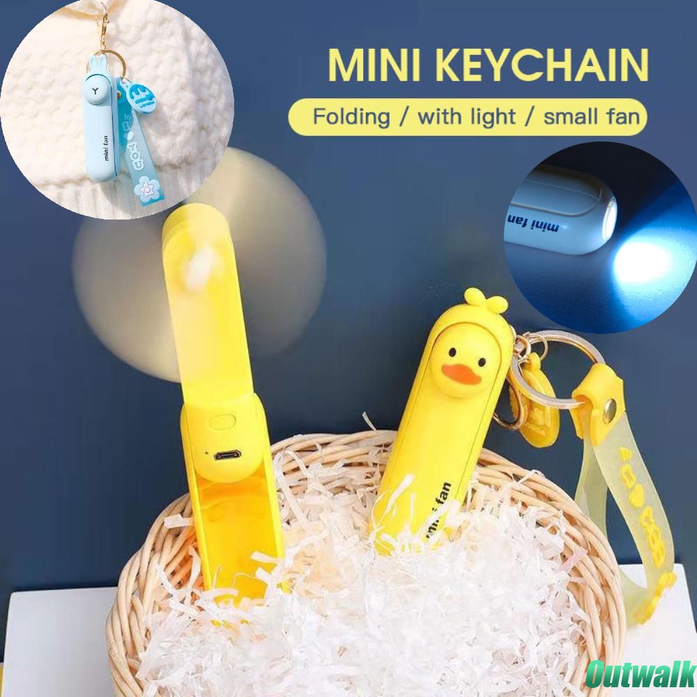 Kipas Angin Lipat Kartun, Aksesori Keren Musim Panas, Kipas Gantungan Kunci Portabel, Pengisian Daya Usb, Kipas Senter Mini, Beruang Lucu