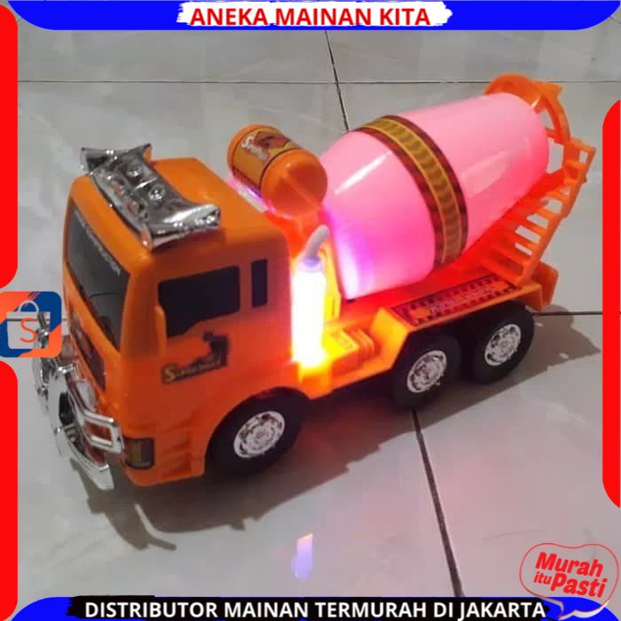 Mainan Mobil Konstruksi Sement  Mixer berlampu dan suara New