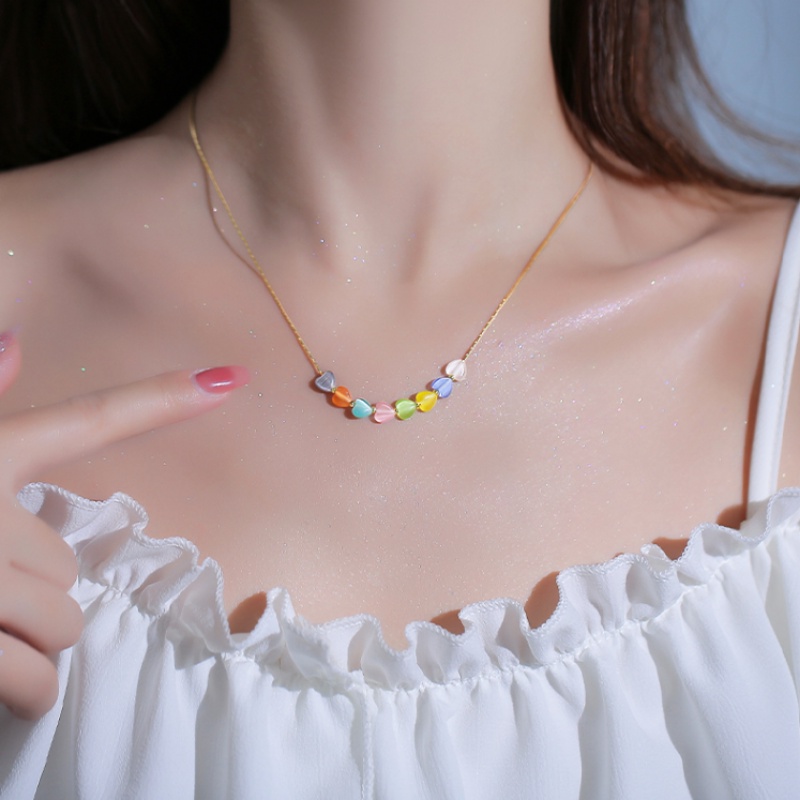 Kami Bunga ins Trendi Warna-Warni Resin Hati Manik-Manik Liontin Kalung Untuk Wanita Gadis Korea Lucu Pelangi Cinta Pesona Choker Necklaces Perhiasan Aksesoris