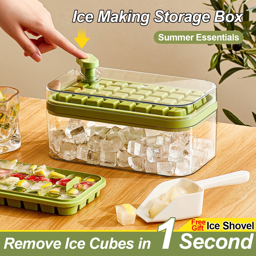 Double Layer Press Silicone Square Ice Cube Storage Box Nampan Rumah Tutup Cetakan Kotak Penyimpanan Alat Kreatif Pembuat Es Batu Minuman Dingin Dapur Bar