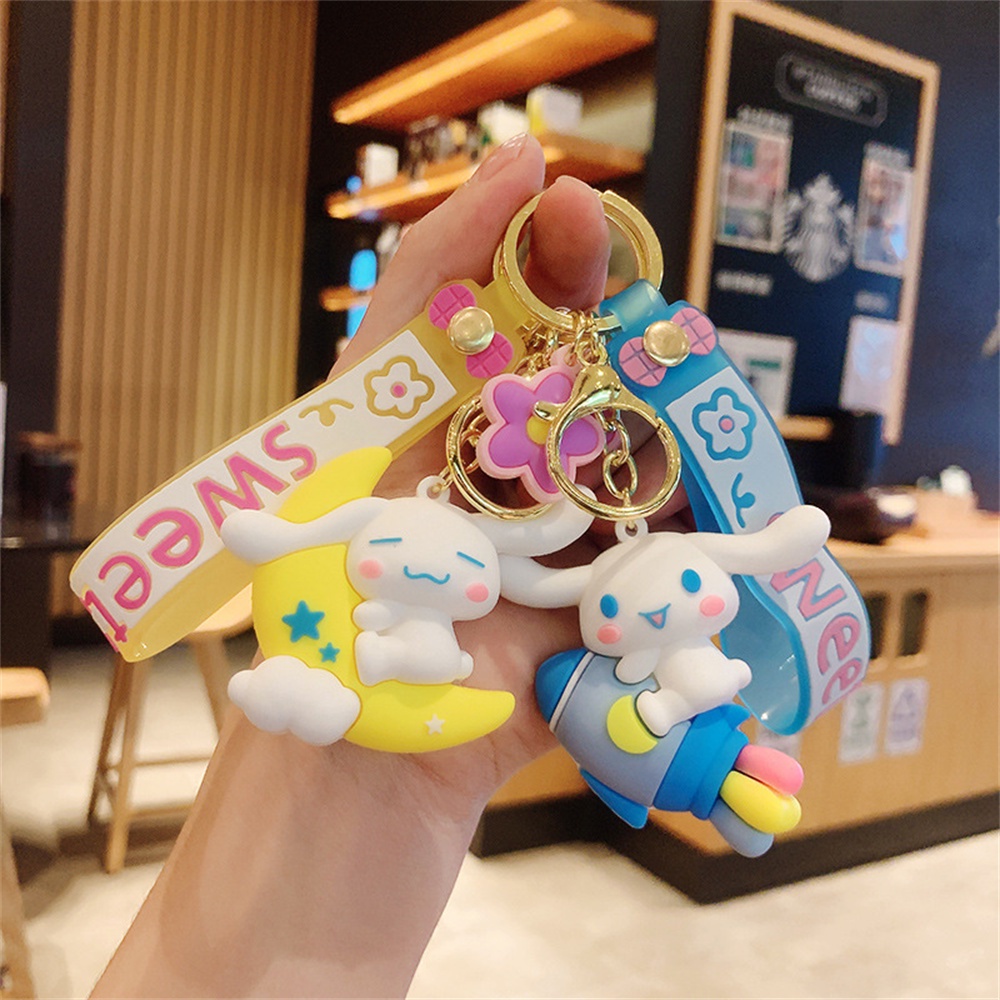 Bag Sanrio Cinnamoroll Tas Liontin Gantungan Kunci Boneka Aksesori Kecil untuk Anak Perempuan Lucu Hadiah Bahan Berkualitas Tinggi Rantai Kunci Dekorasi Ransel