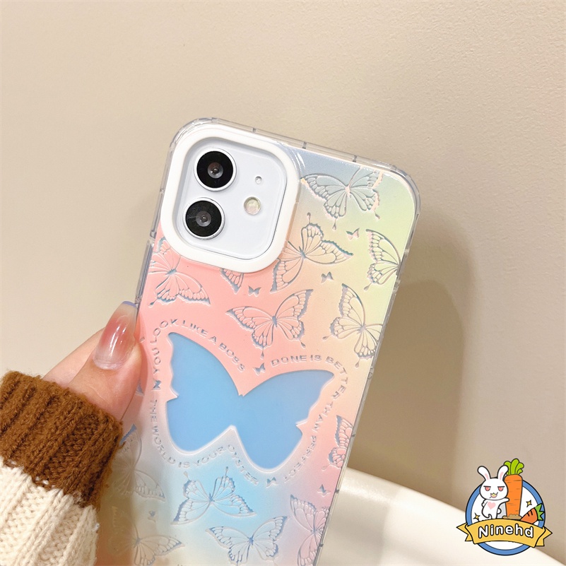 IPHONE Casing Kompatibel Untuk Iphone14 13 12 11 Pro Max X Xr Xs Max8 7 Plus SE 2020 Luxury Metal Laser Butterfly Phone Case Clear Shockproof Bumper Soft Case Lensa Full Cover Pelindung