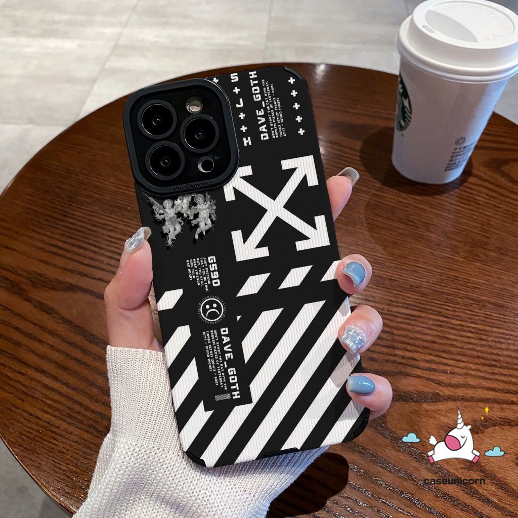 IPHONE Casing Ponsel Tekstur Kulit Kompatibel Untuk Iphone11 14 12 13 Pro Max7 8 Plus X XR XS MAX 7Plus Silikon Lembut Merek Trendi Motif Geometri Shockproof Simple Mewah Cover