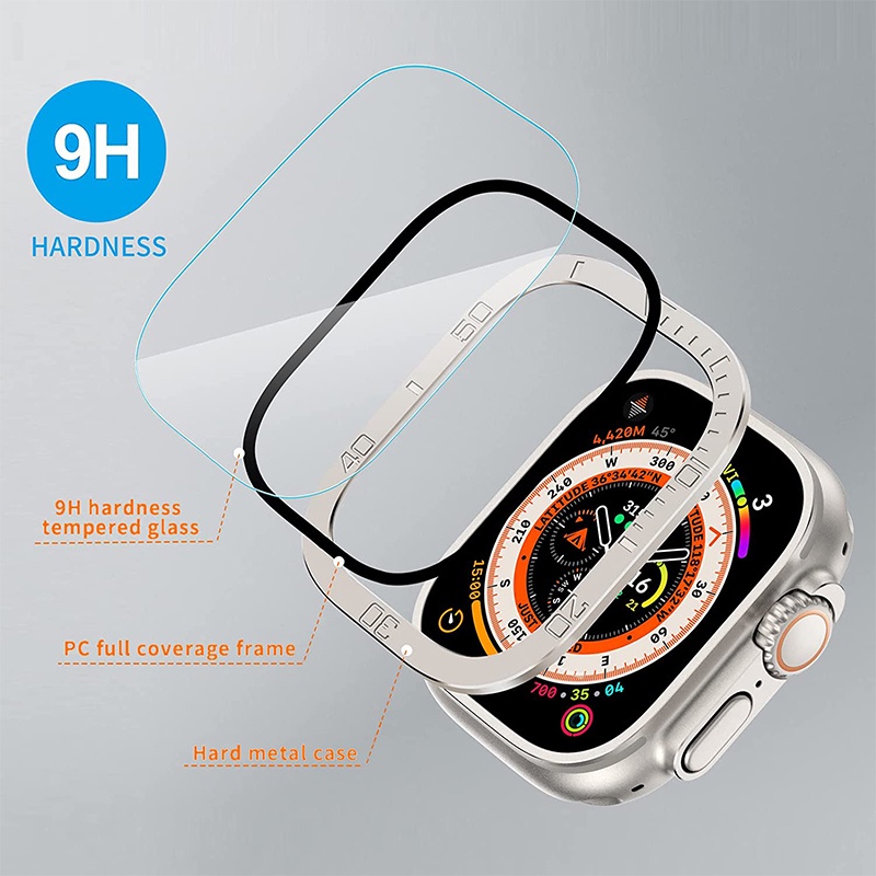 Tempered Glass Untuk Apple Watch Ultra 49mm Pelindung Layar Anti Gores Frame Metal Untuk IWatch Series Ultra49mm Aksesoris