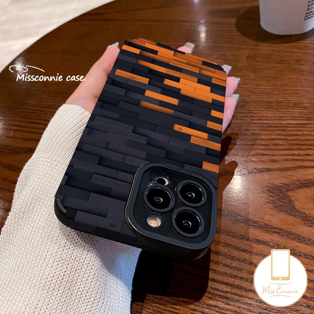 IPHONE Ins Art Pola Tidak Teratur Hitam Grid Case Kompatibel Untuk Iphone11 14 13 12 Pro MAX X XR 7 8 Plus XS MAX Lembut Shockproof Silikon Mewah Tekstur Kulit Cover