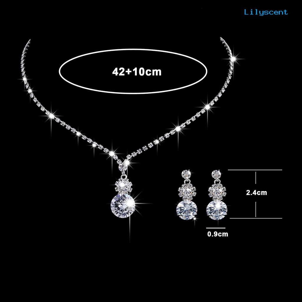 [LS]1 Set Perhiasan Pernikahan Elegan Set Untuk Wanita Cubic Zirconia Kristal Imitasi Choker Kalung Anting Pengantin Berlian Imitasi Aksesoris Fashion