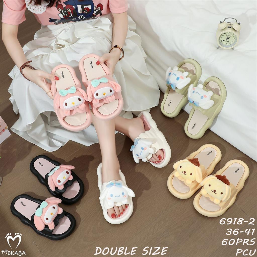 Sandal Slop Jelly Wanita Motif Boneka My Melody Cinnamaroll Purin Super Empuk Pretty Lucu Kekinian Import Mokaya / Size 36-41 (2337-083/6918-2)