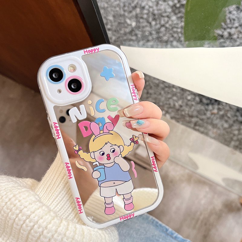 【Ice Cream Mirror】Happy Nice Day Girl Soft Case IPhone 11 12 13 14 Pro Max Women's Gift Cute Phone Case Make up