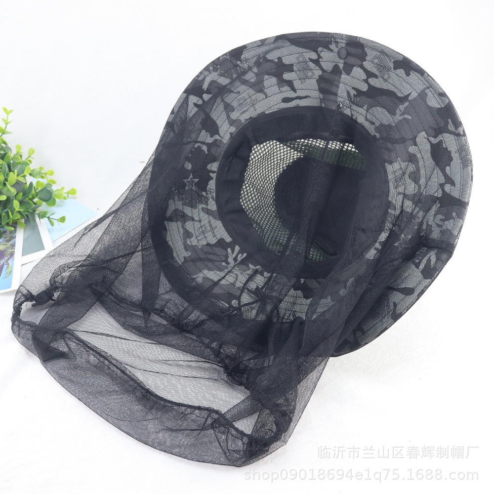 Musim Panas Kamuflase Kerai outdoor Serangga Bukti mesh Masker mesh top Bernapas fisherman hat