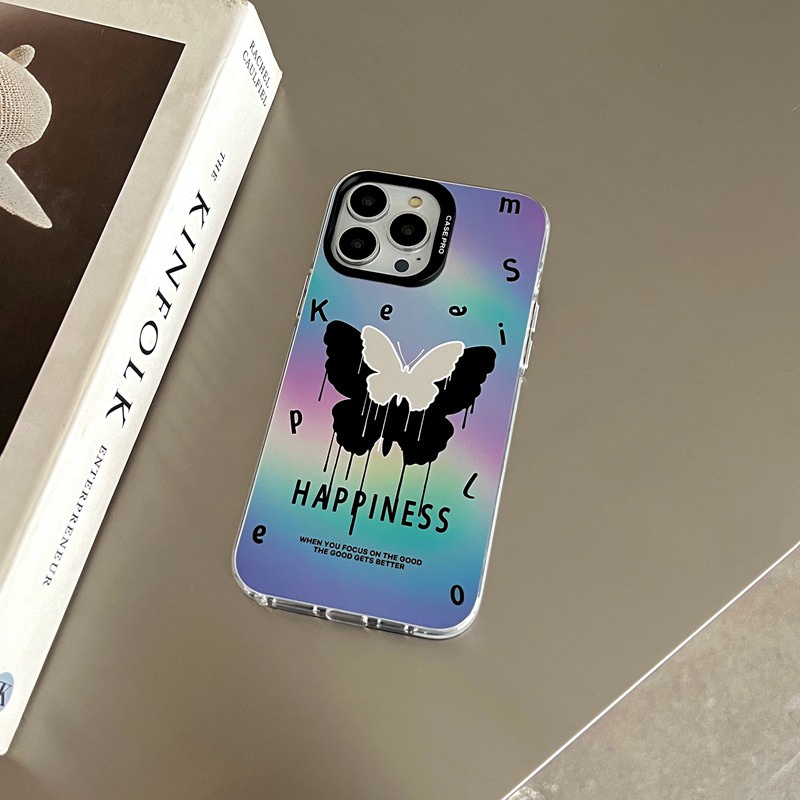 Nice Happiness Butterfly Soft Case HP iP iPhone 14 13 12 Pro Max 11 Matte Silver Woman Girl FTD Casing Apple