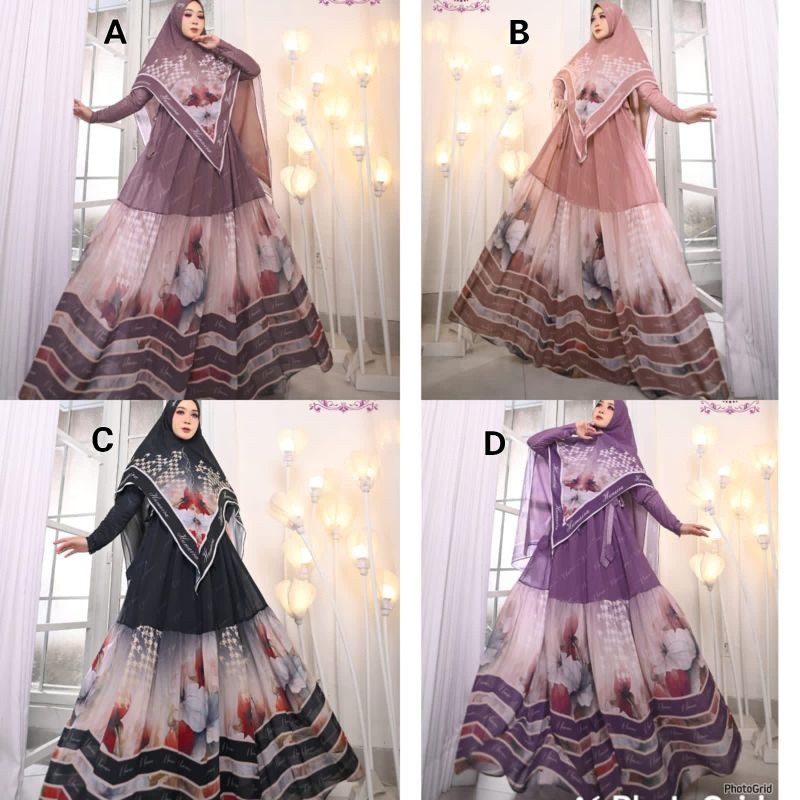 SABINA SERIES By Humaira  Gamis Syar'i Branded Ceruty Jersey Printing Premium READY Agen Gamis
