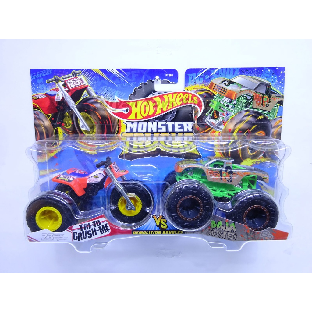 Hot Wheels Monster Trucks Tri To Crush Me vs Baja Buster