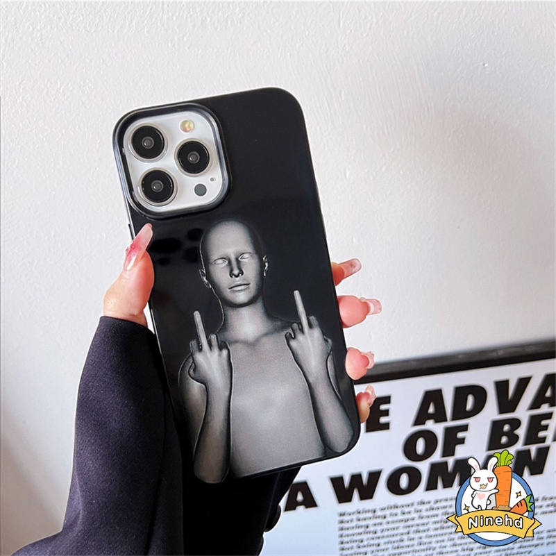 IPHONE Casing Kompatibel Untuk Iphone14 13 12 11 Pro Max X Xr Xs Max8 7 6 6s Plus SE 2020 Kepribadian Lucu Cyberpunk Keren Hitam Glossy Phone Case Bumper Shockproof Silikon Soft Cover