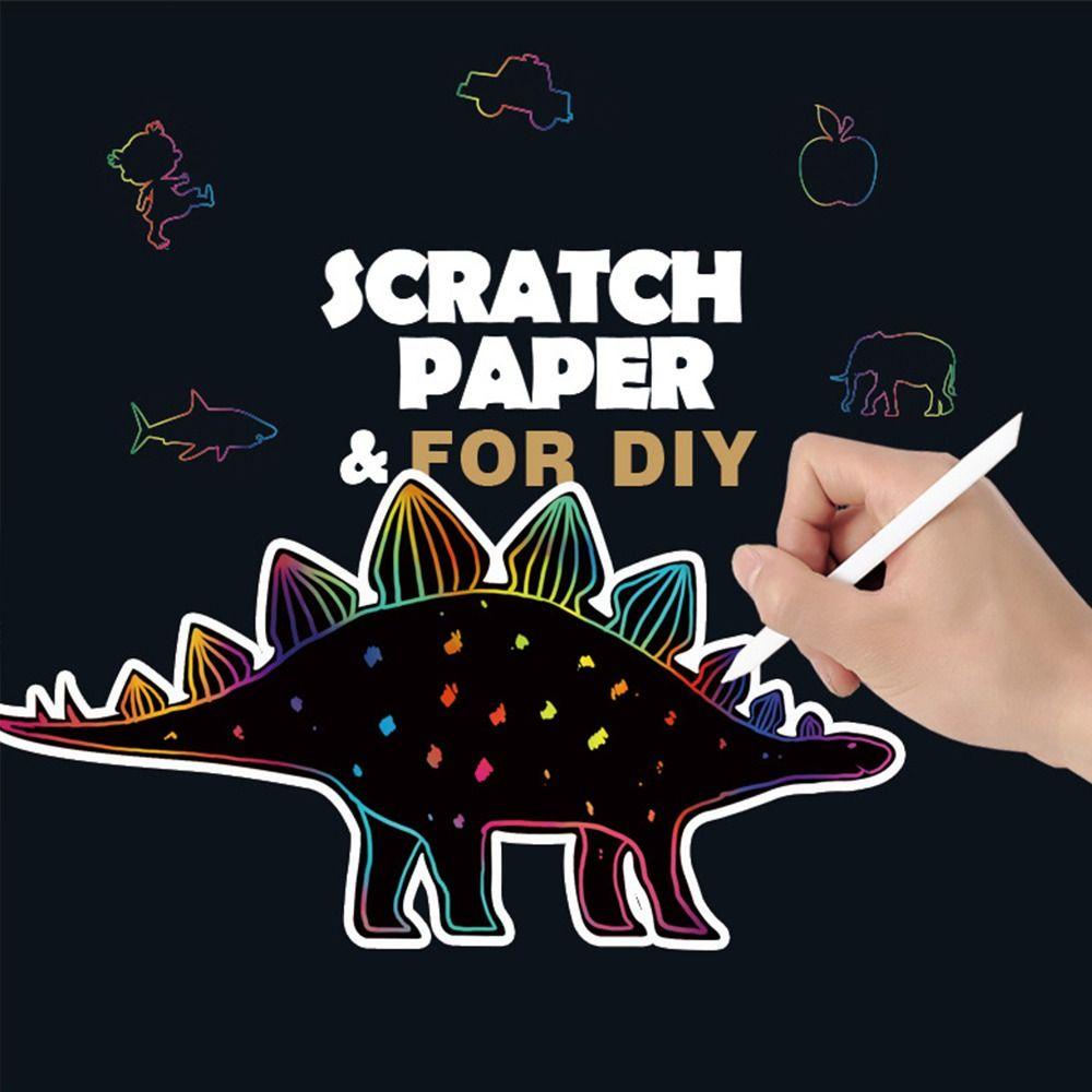 Mxbeauty Scratch Art Painting Paper Kartun 8pcs/set Seni Menggambar Kertas Kegiatan Pesta Warna Pelangi Tk Mainan Edukasi Magic Scratch Cards