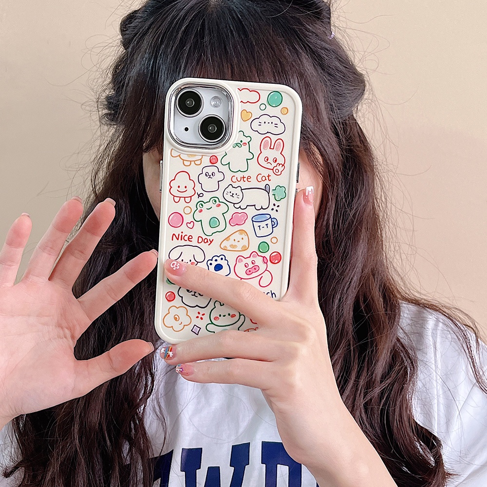 Casing IPhone Kompatibel Untuk Iphone11Korea Graffiti Line Animal14 Pro Max Casing Ip13 Pro Max Iphone12 Case Lembut TPU Belakang Sarung Hp