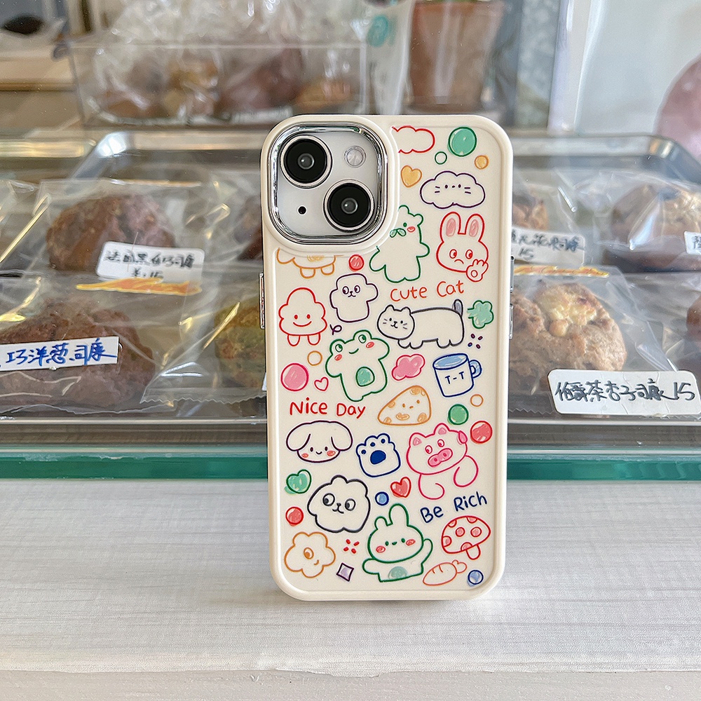 Casing IPhone Kompatibel Untuk Iphone11Korea Graffiti Line Animal14 Pro Max Casing Ip13 Pro Max Iphone12 Case Lembut TPU Belakang Sarung Hp