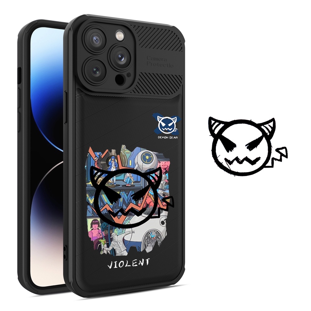 Case Serat Karbon Realme C55 C35 C33 C31 C21Y C25Y RealmeC25 C25S C15 C12 C3 C2 Realme 5 5i 5S 6i C3 Doodle Demons and Rabbits Cross Grain Phone Cover