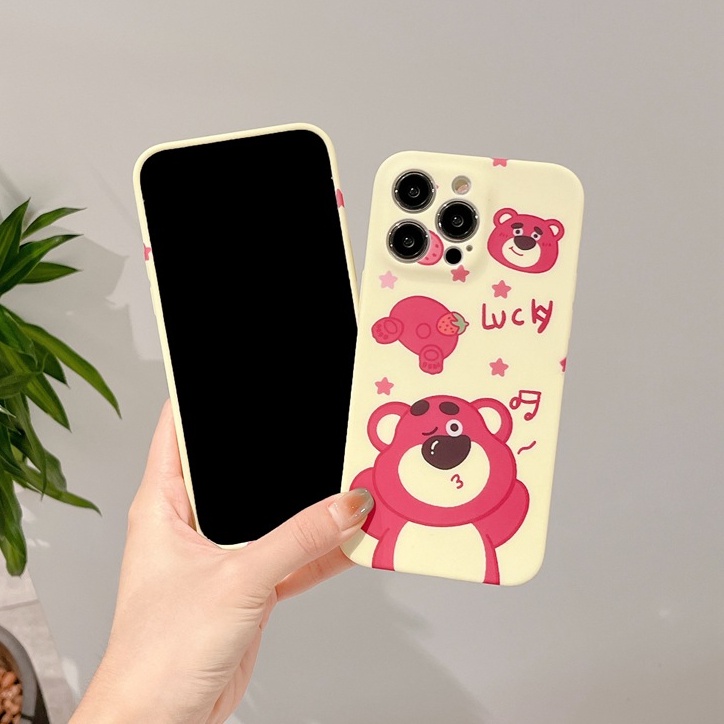 Strawberry Bear Ultra Soft Case IPhone 6S 7 8 Plus SE XR XS Max 11 12 13 14 Pro Max 12 MINI 13 MINI Liquid Silcione Case Cute LOTSO Lucky for Girl Women