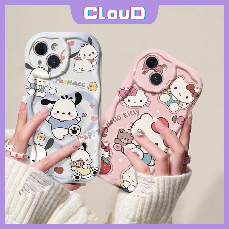 Couple Cute Hello Kitty Case Untuk Redmi Note9 11 12 8 11s 10s 10Pro Max Plus Redmi 9T 10A 9A 10C 10 A2 9 A1 9C NFC POCO M3 Kartun Pochacco Puppy 3D Wavy Curved Edge Tpu Soft Cover