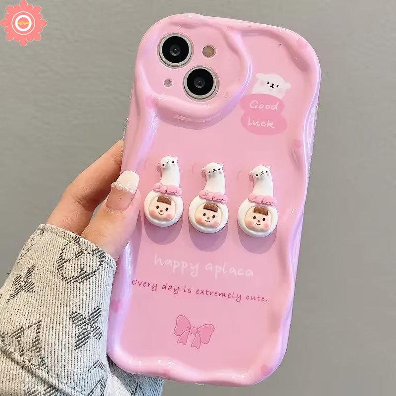 Mainan 3D Lucu Kartun Lucu Alpaca Girl Case Untuk Redmi 10C A1 10 9A 9 10A 9T A2 9C NFC POCO M3 Redmi Note12 11 9 8 11s 10s 10 Pro Max Lovely 3D Wavy Curved Edge Soft Case