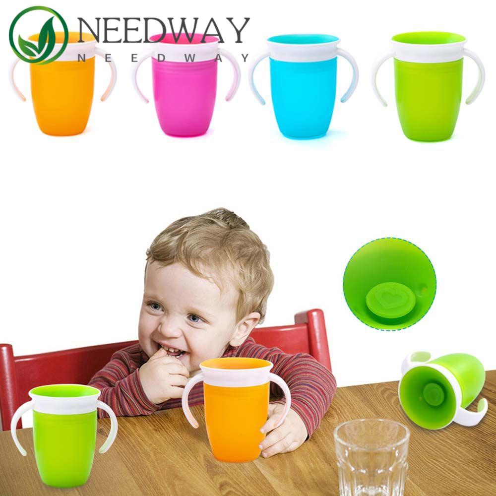 Needway   Gelas Belajar Bayi 240ml Double Handle Silikon Anti Bocor Anti Tumpah Anak Magic Cup