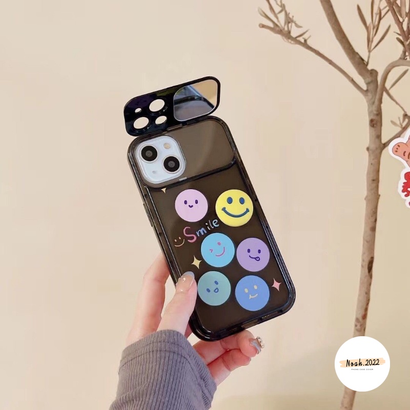 IPHONE Kartun Lucu Smiley Case Dengan Gelang Kompatibel Untuk Iphone11 Pro MAX XR 78 Plus 14 12 13 Pro MAX X XS MAX SE 2020 Kreatif Flip Make Up Cermin Shockproof Soft TPU Case