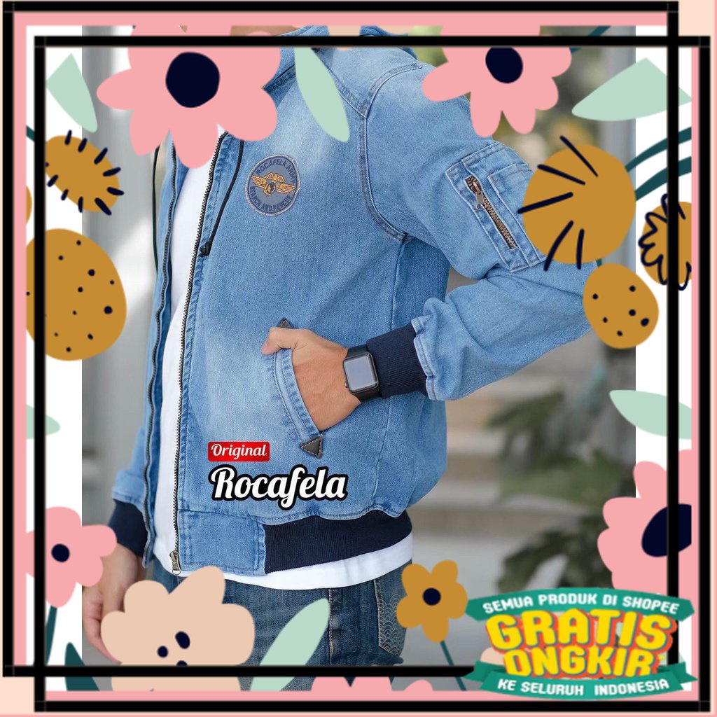 JAKET JEANS PRIA TERBARU ROCAFELA TOPI/JAKET JEANS THE RIDDICK MMH/ JAKET DENIM HOODIE RCFL BISA COD